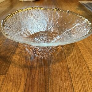 IVV Glacier Ice Platters 14" – Vintage Italian Art Glass w/ 10K Gold Rim